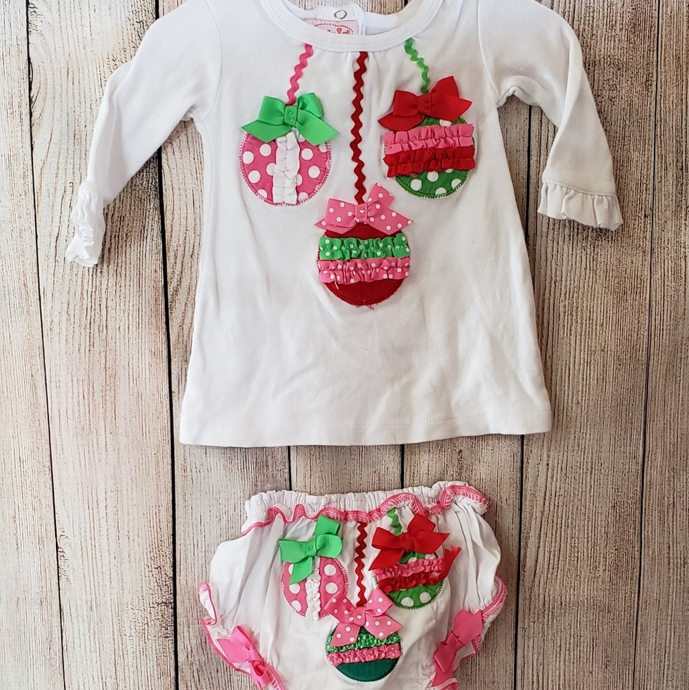 Mud Pie Holiday Outfit Top and Bloomers 0-6m